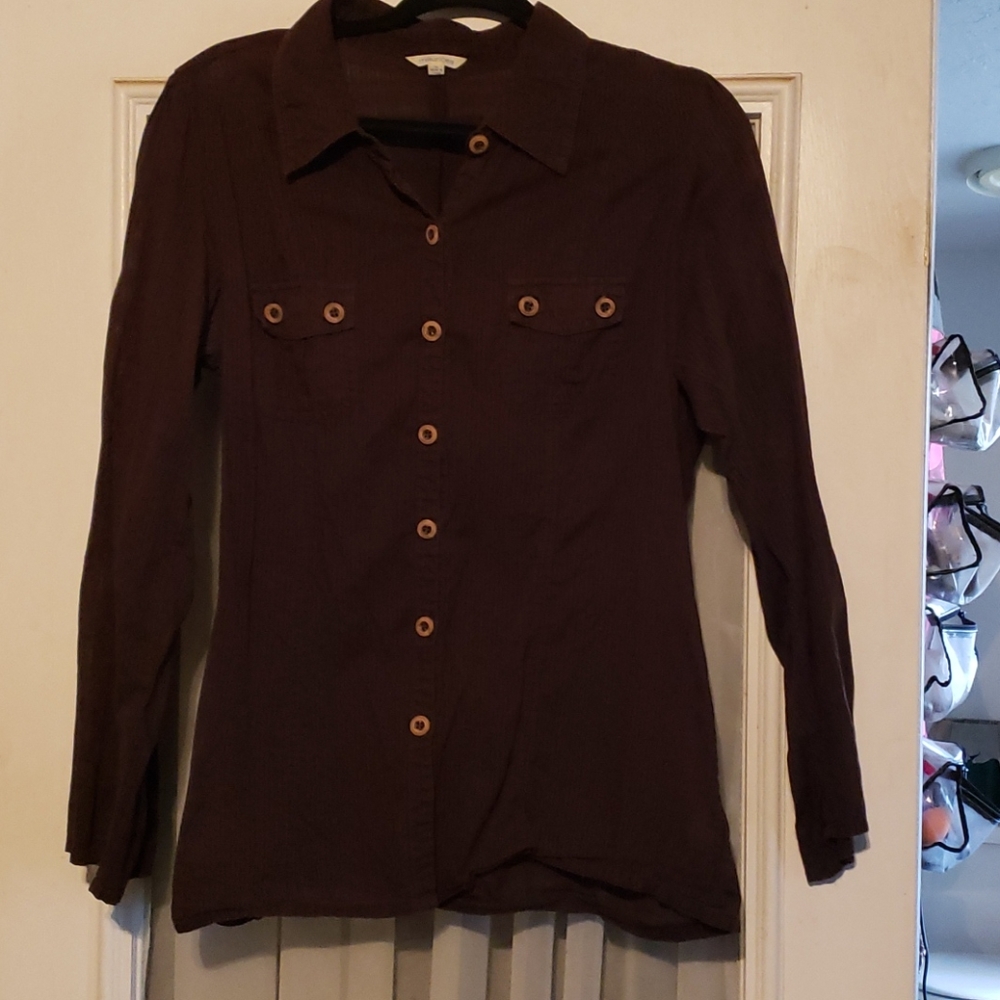 Brown long sleeve button up blouse